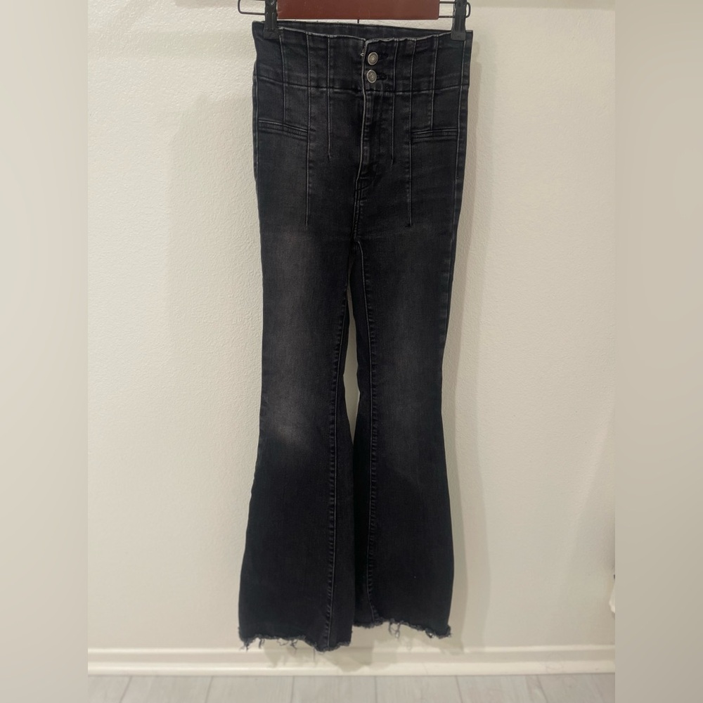 Free People We The Free Jeans Womens 25 Black Jayde Flare High Rise Stretch